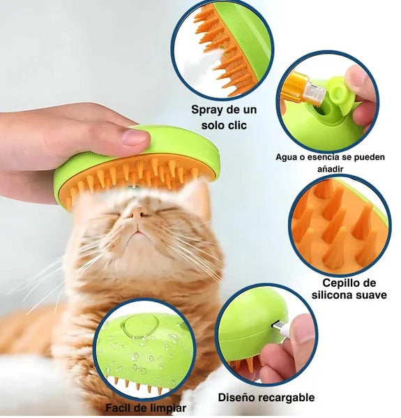 Spa Pro 3-en-1: Cepillo a Vapor para Mascotas Felices 🐾✨